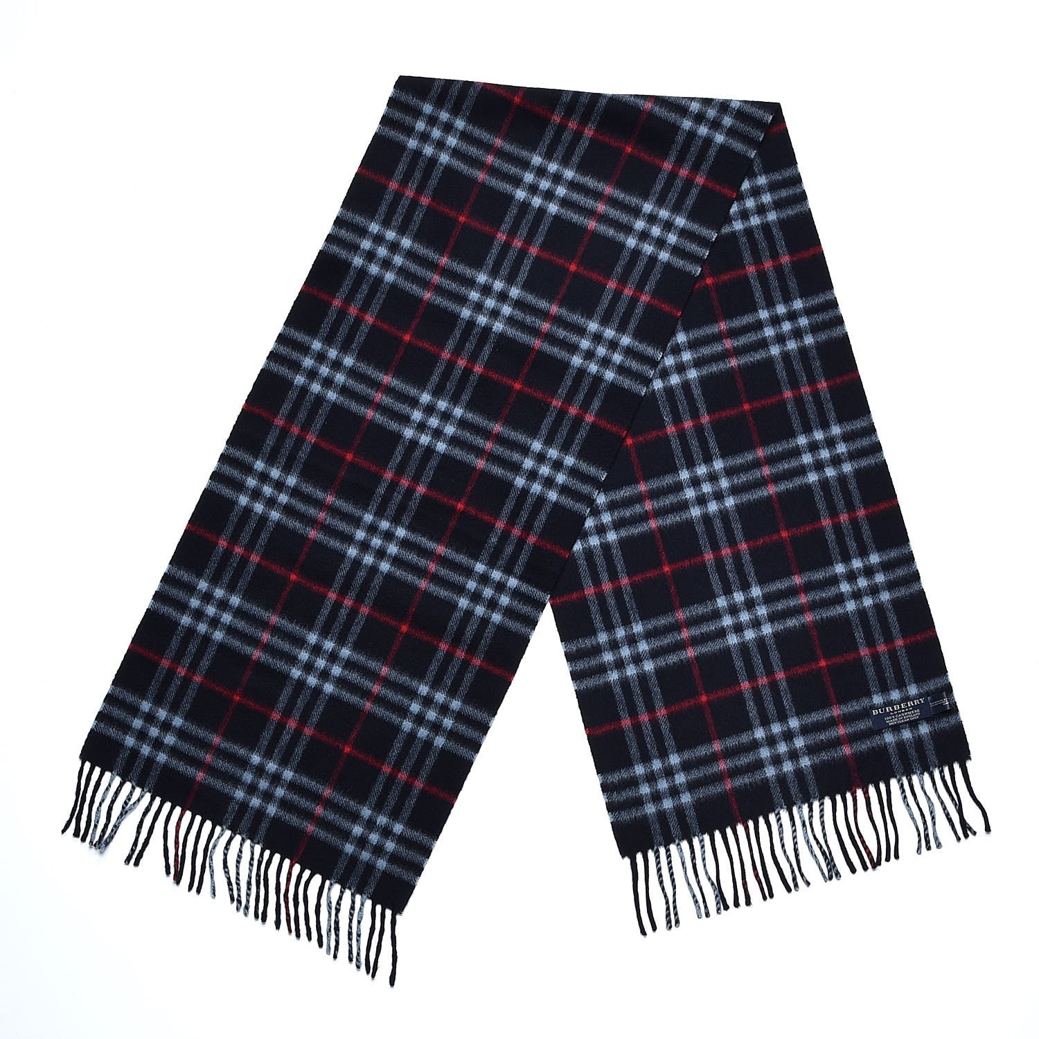 Burberry Cashmere House Check Fringe Scarf Navy 3 of 4