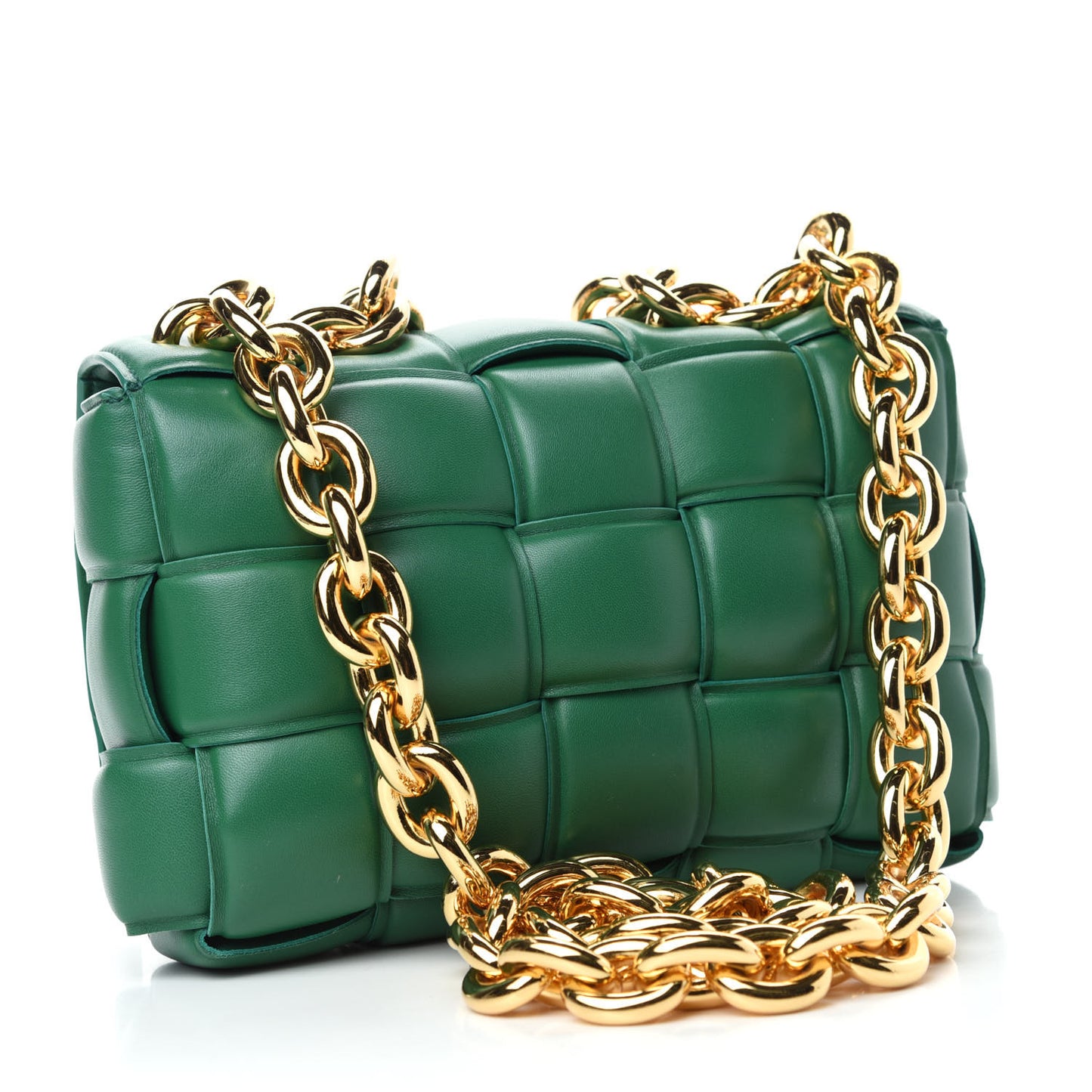 Lambskin Maxi Intreccio Padded Chain Cassette Crossbody Bag Racing Green