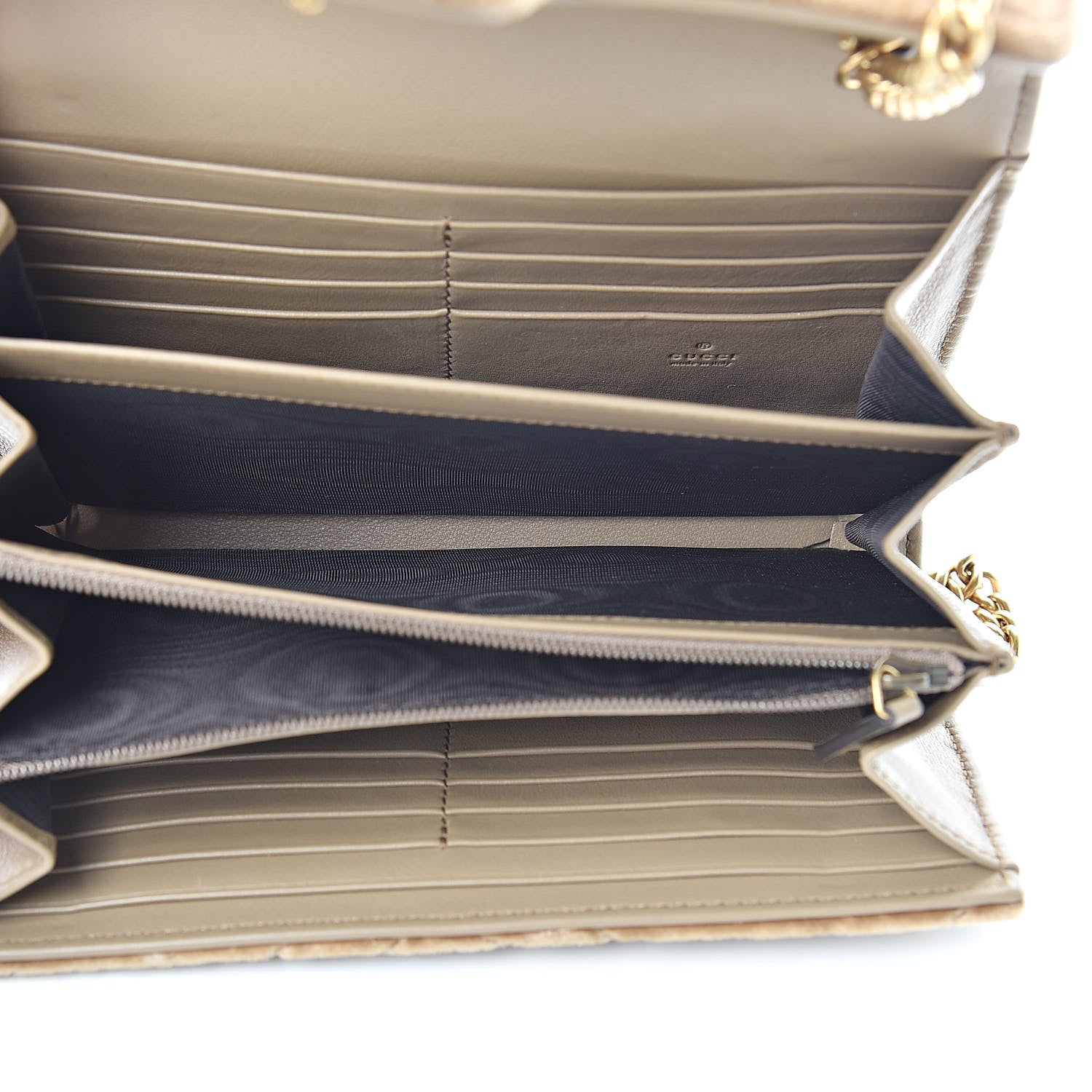 Gucci Velvet Matelasse GG Marmont Chain Wallet Taupe 5 of 14