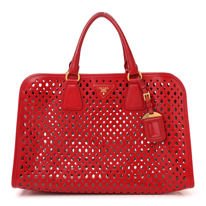 Prada Saffiano Perforated Tote Red 1 of 17