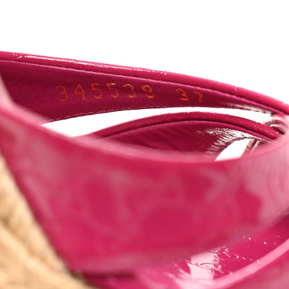 Gucci Patent Microguccissima Penelope Espadrille Wedge Sandals 37  Bright Bouganville 9 of 10