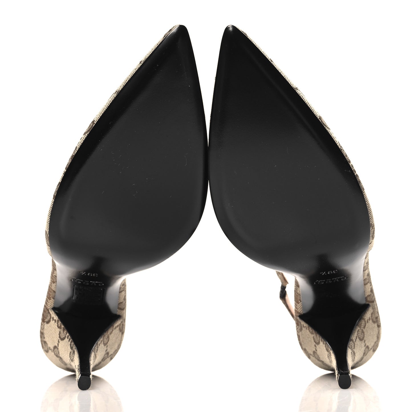 Monogram Horsebit Slingback Pumps 39.5 Beige Ebony Cocoa