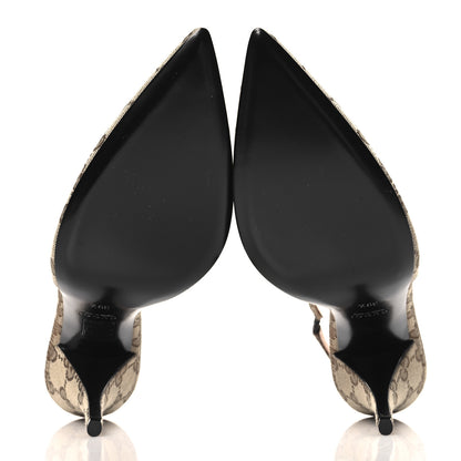 Gucci Monogram Horsebit Slingback Pumps 39.5 Beige Ebony Cocoa 6 of 10