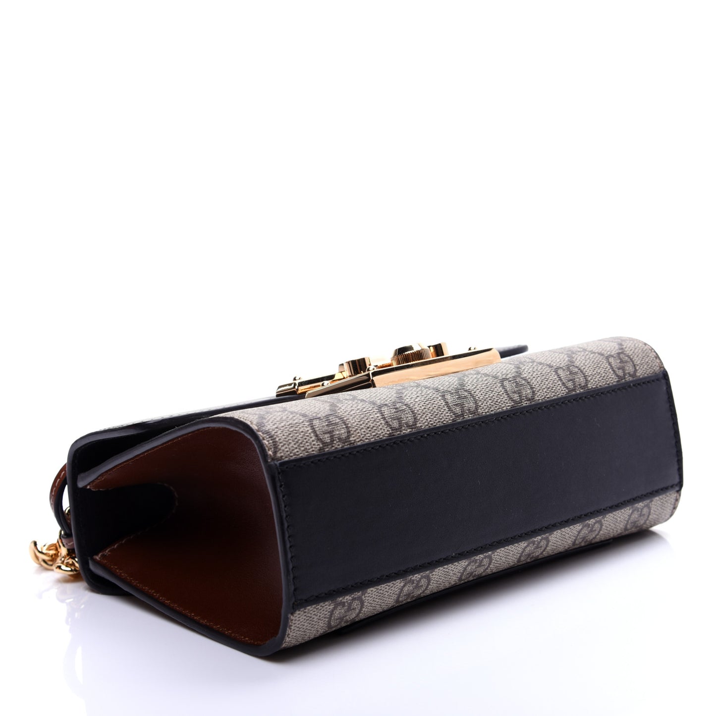 GG Supreme Monogram Calfskin Small Padlock Shoulder Bag Beige Black Cuir