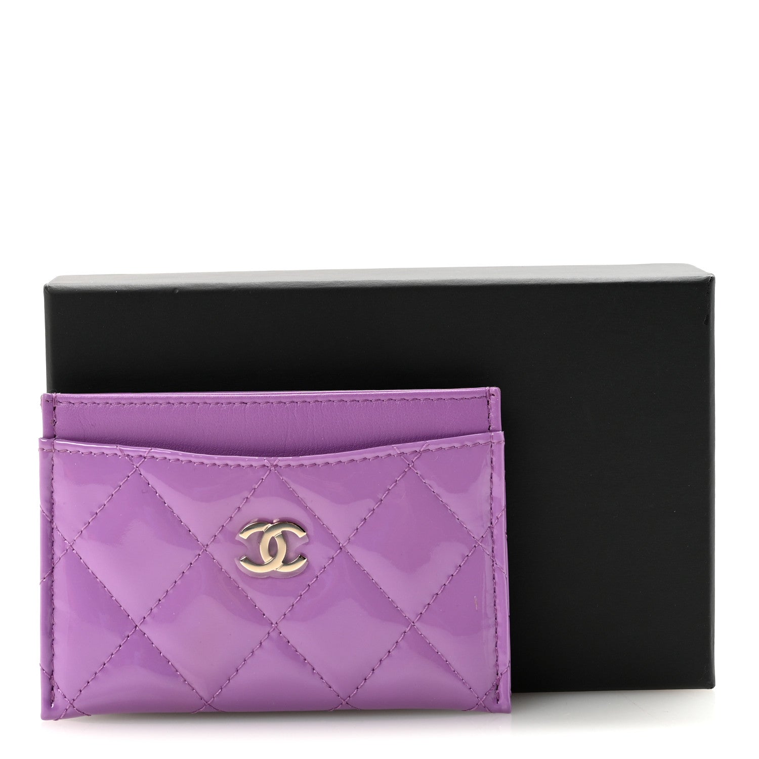 Chanel Patent Quilted Card Holder Purple 9 of 9