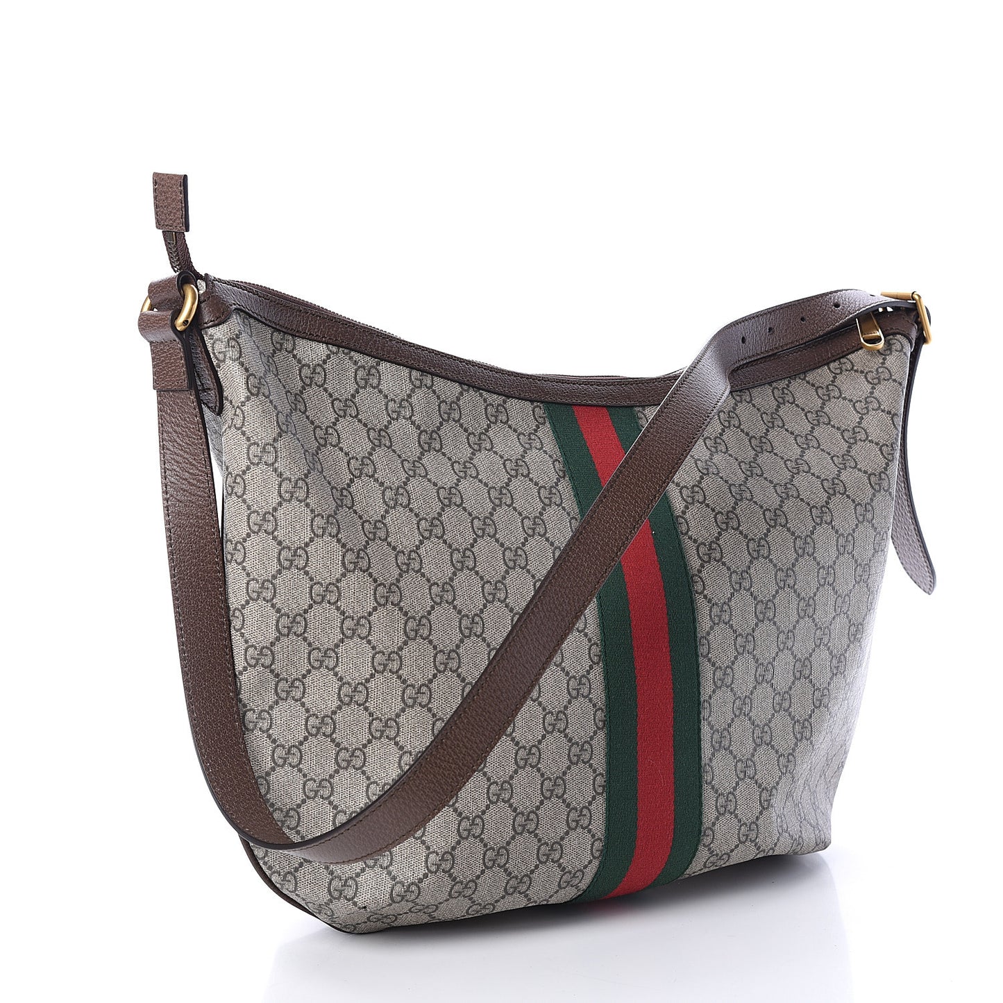 GG Supreme Monogram Web Ophidia Half Moon Hobo Brown