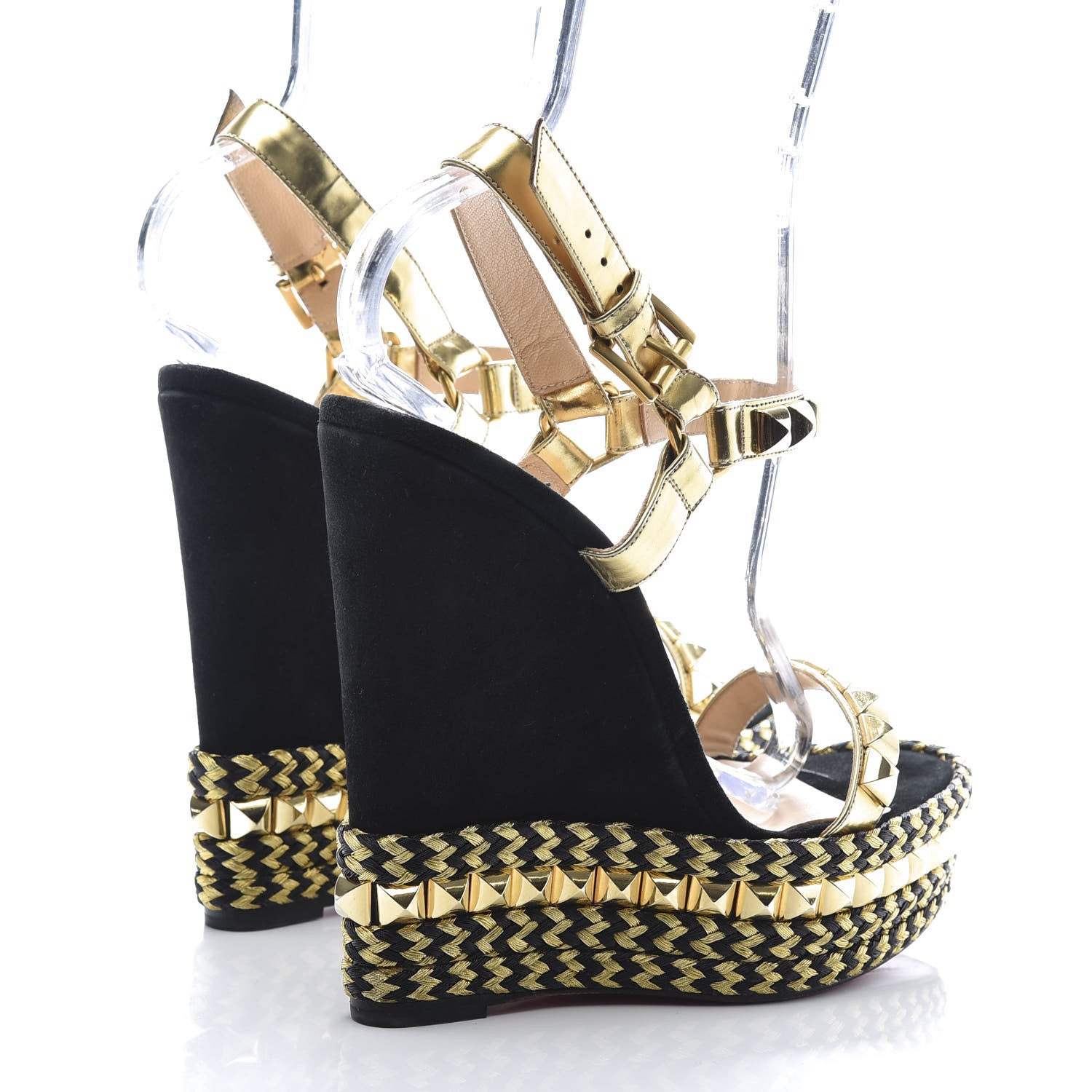 Christian Louboutin Suede Rope Cataclou 140 Wedge Sandals 37 Black Gold 4 of 7
