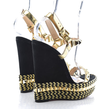 Christian Louboutin Suede Rope Cataclou 140 Wedge Sandals 37 Black Gold 4 of 7