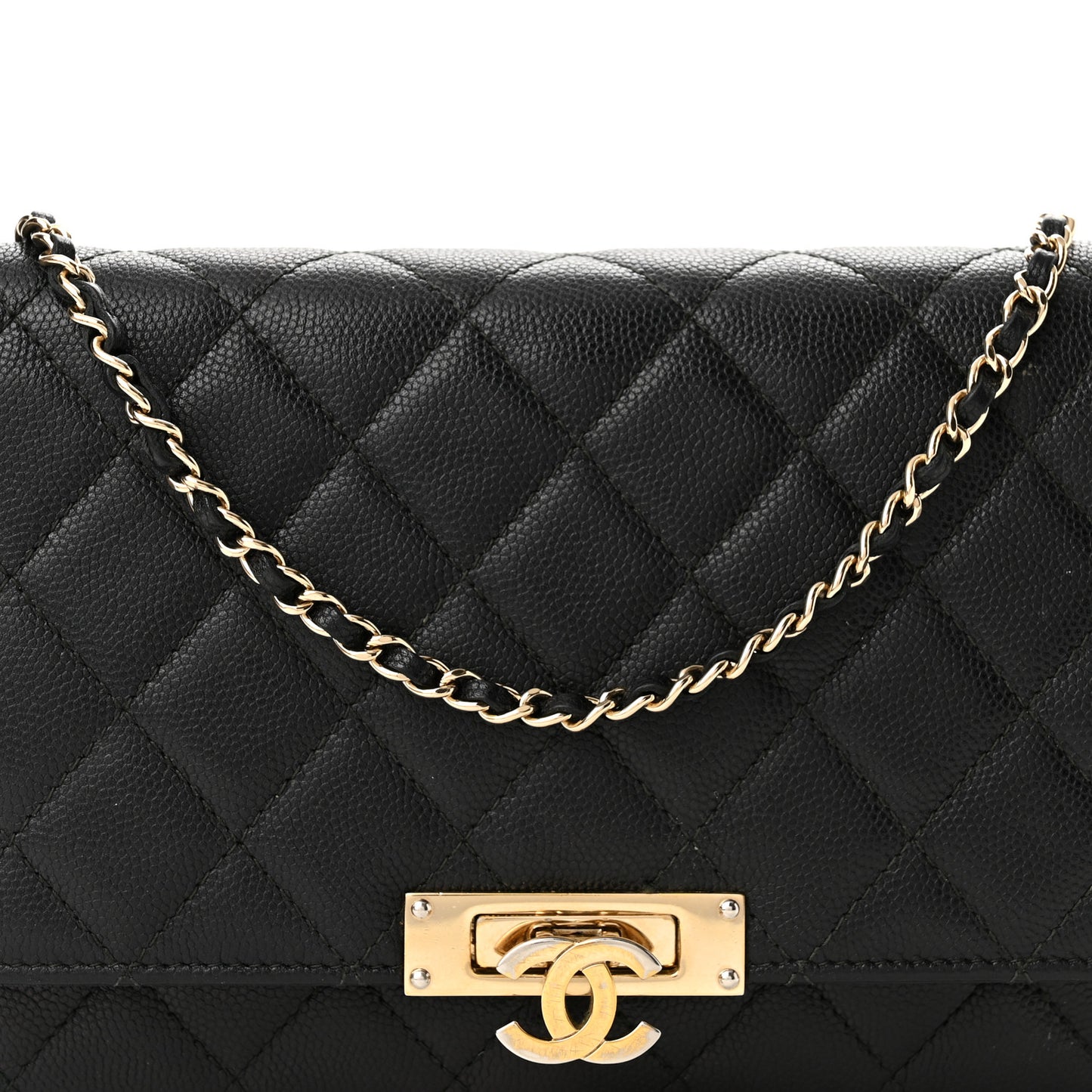Caviar Quilted Golden Class Wallet On Chain WOC Black