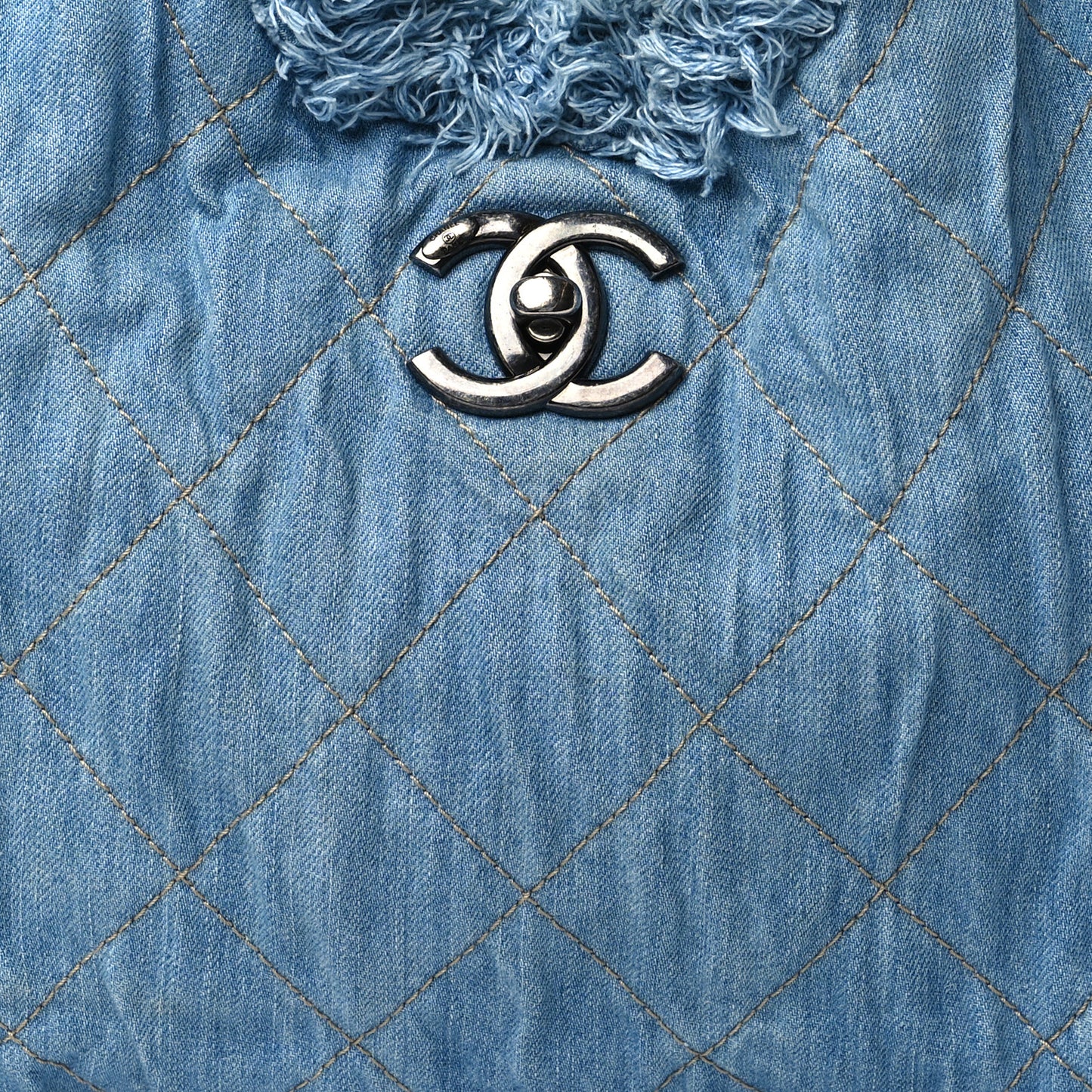Denim Quilted Chain Hobo Light Blue