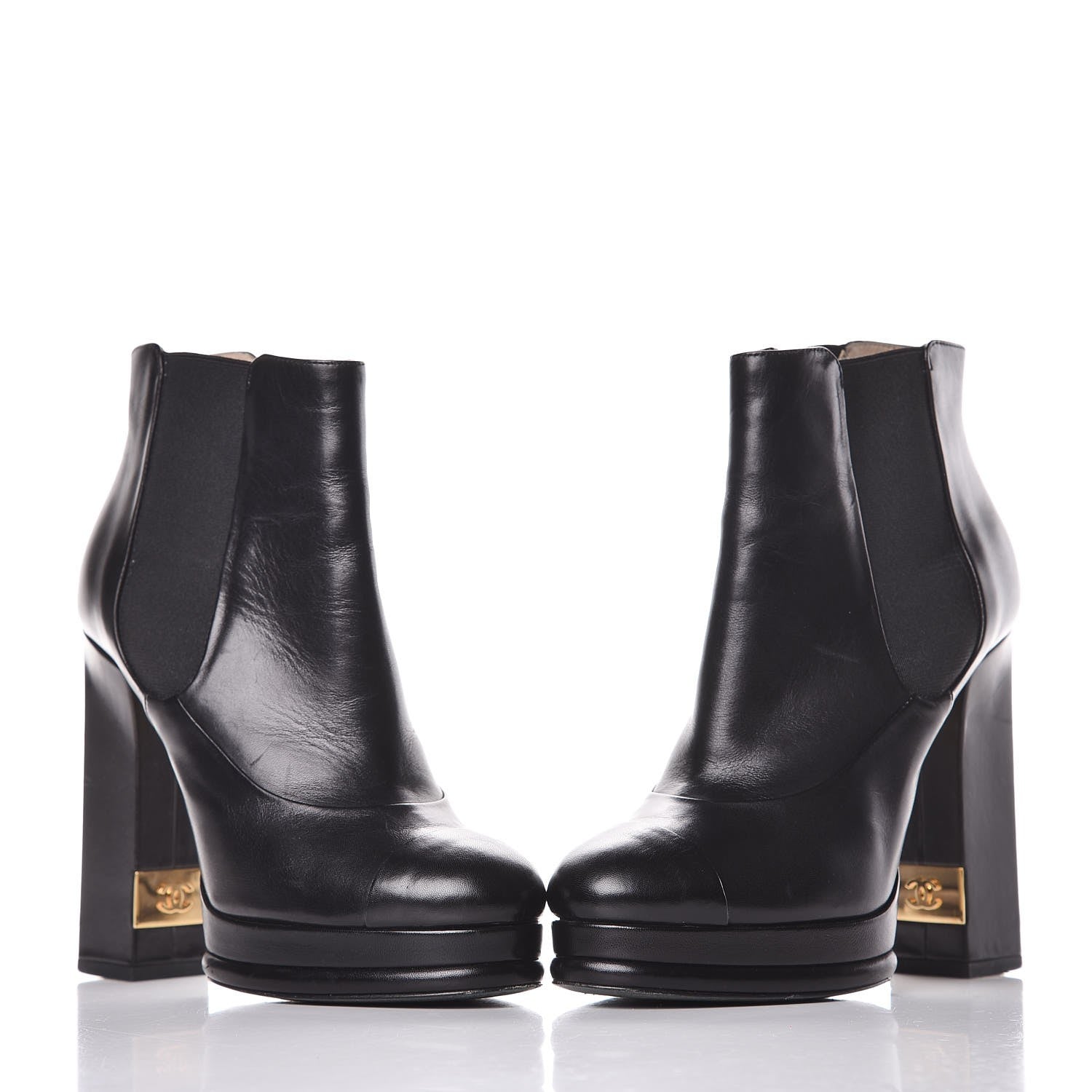 Chanel Calfskin Elastic Cap Toe Ankle Boots Booties Heels 37 Black 19 of 22