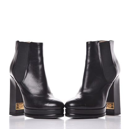 Chanel Calfskin Elastic Cap Toe Ankle Boots Booties Heels 37 Black 19 of 22