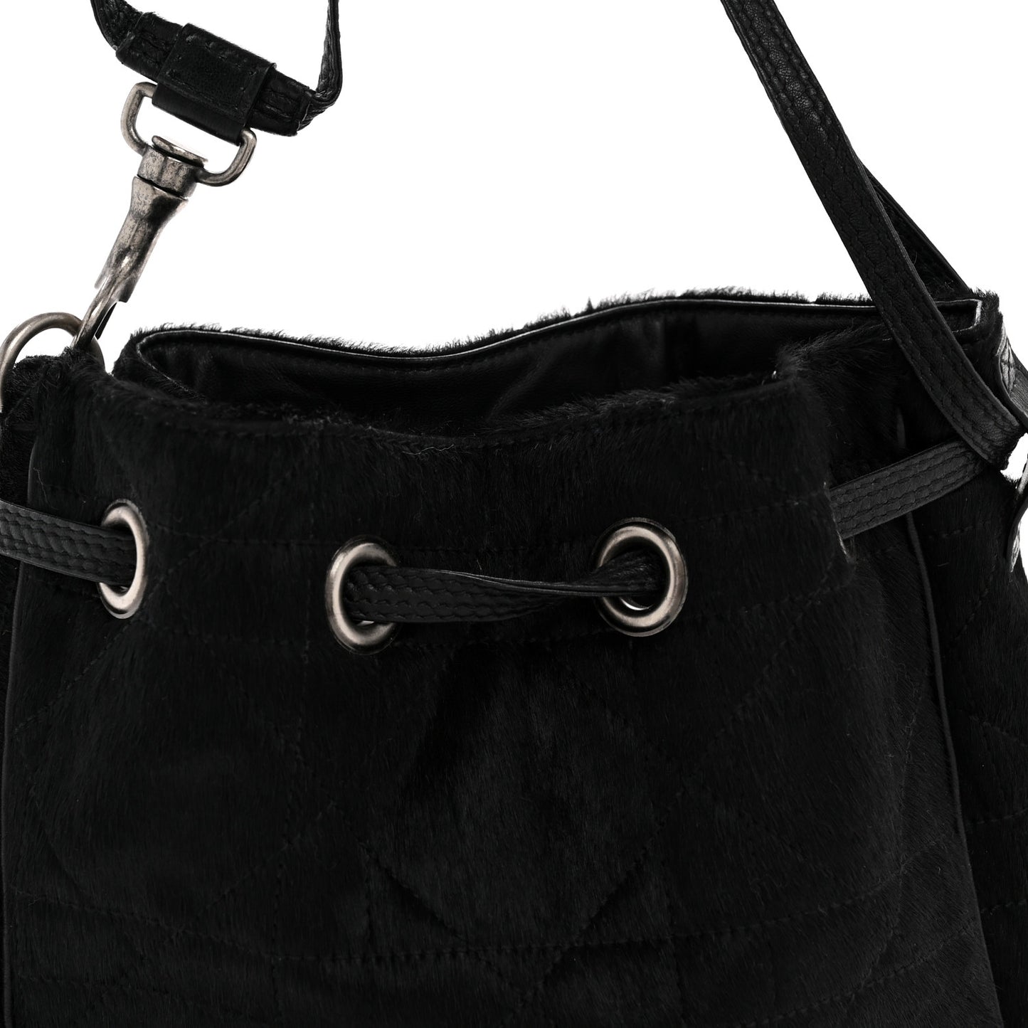 Pony Hair Cannage Drawstring Bag Black
