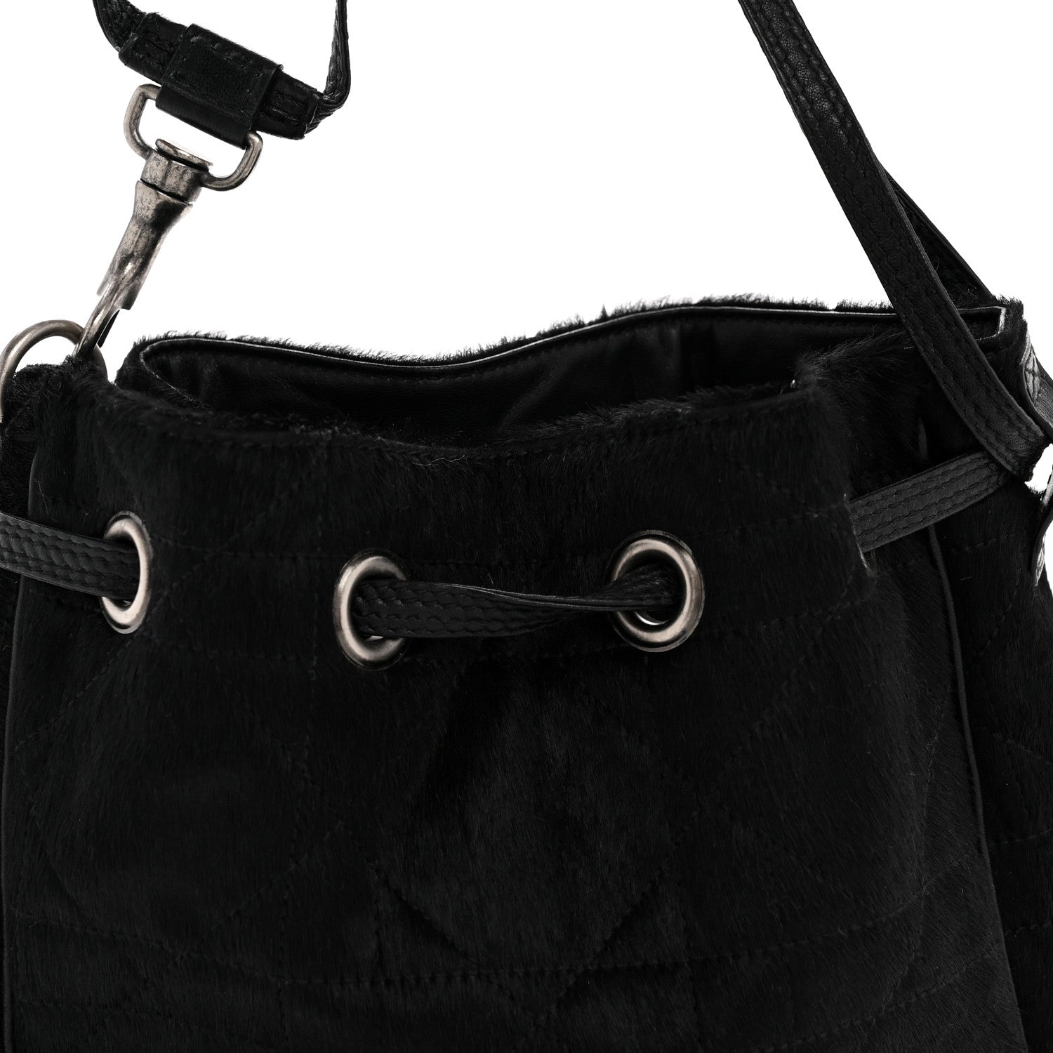 Christian Dior Pony Hair Cannage Drawstring Bag Black 8 of 12