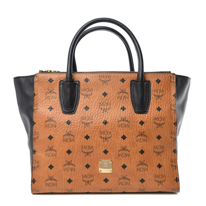 MCM Visetos Medium Kathy Double Zip Tote Cognac Black 1 of 13