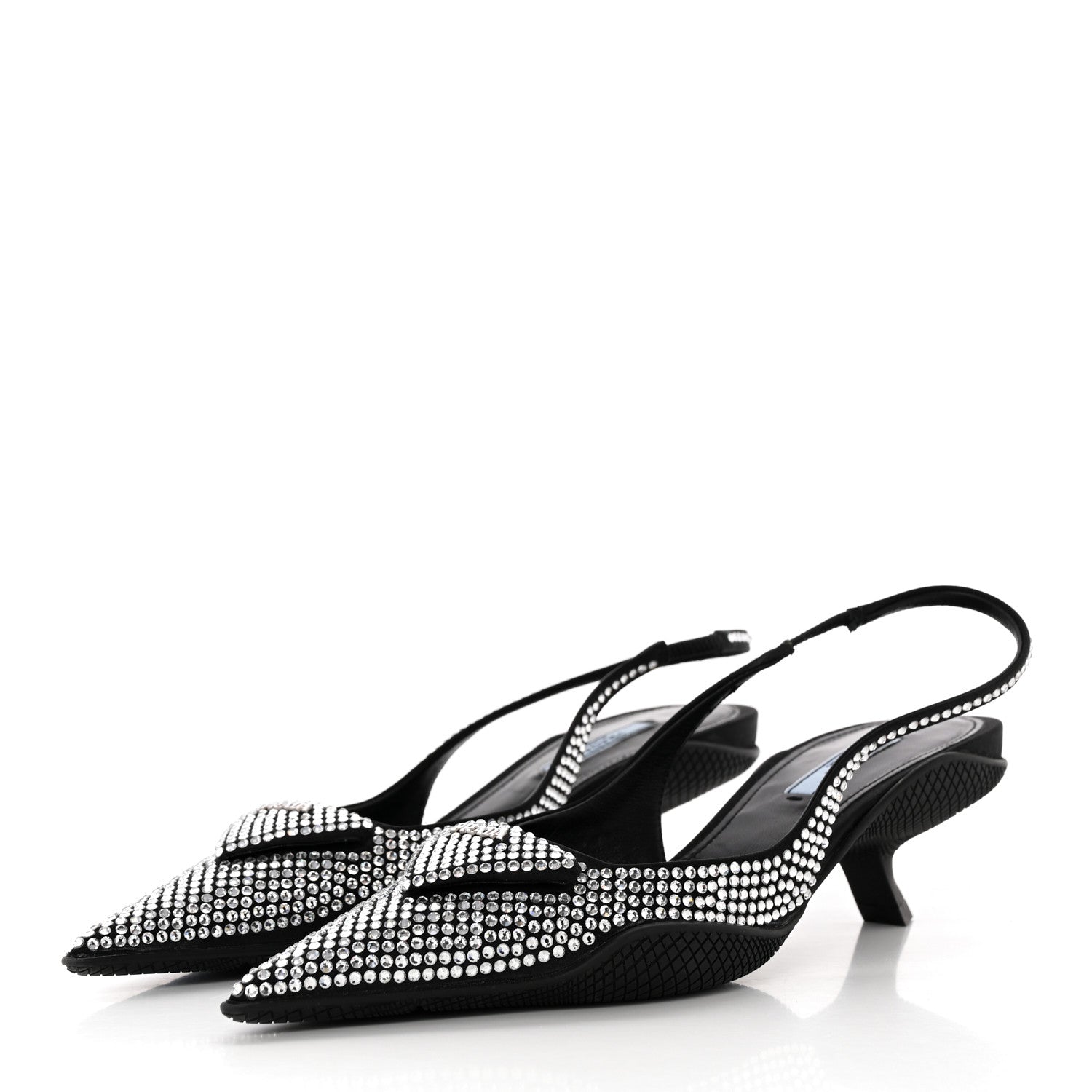 Prada Satin Crystal Logo 45mm Slingback Pumps 36.5 Cristal 3 of 12