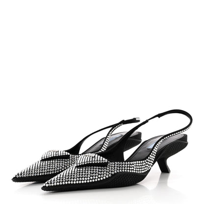 Prada Satin Crystal Logo 45mm Slingback Pumps 36.5 Cristal 3 of 12