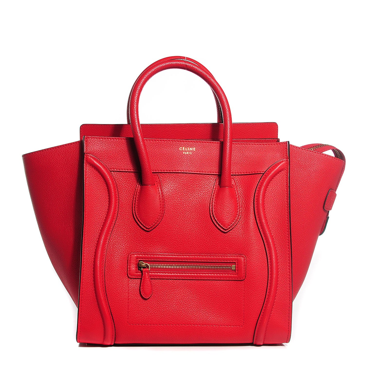 Celine Drummed Calfskin Mini Luggage Coquelicot 1 of 8