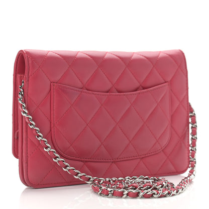 Chanel Lambskin Quilted Wallet On Chain WOC Dark Pink 3 of 14