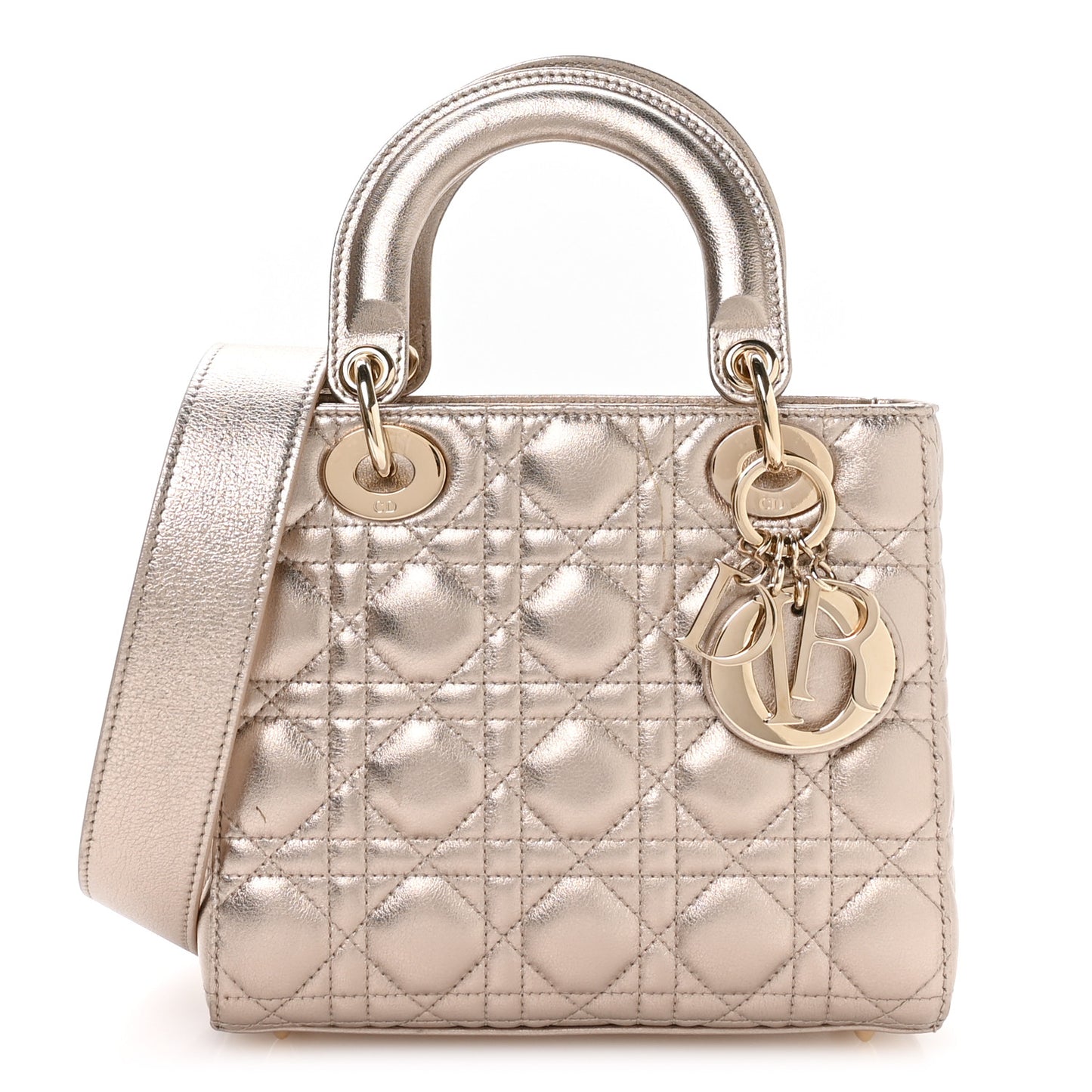 Metallic Lambskin Cannage Small My ABCDior Lady Dior Gold