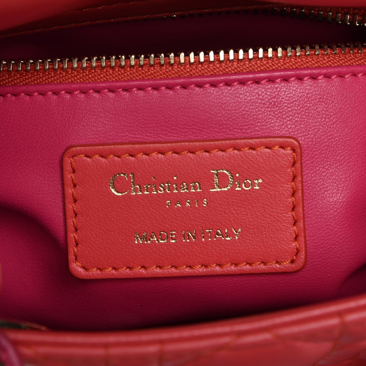 Lambskin Cannage Mini Bi-Color Lady Dior Orange Fuchsia