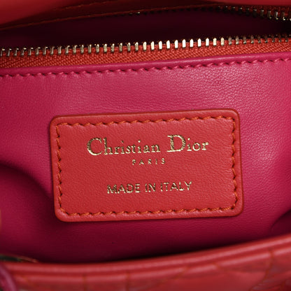 Christian Dior Lambskin Cannage Mini Bi-Color Lady Dior Orange Fuchsia 6 of 8