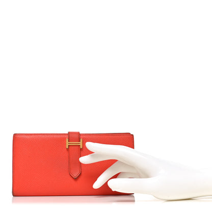 Hermes Epsom Bearn Gusset Wallet Orange Poppy 2 of 7