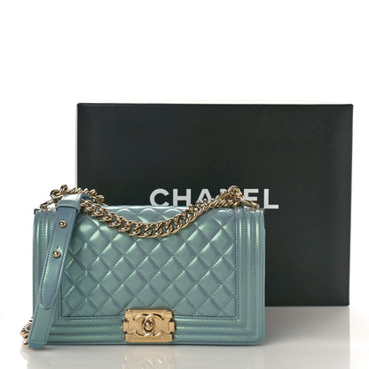 Chanel Iridescent Glazed Calfskin Quilted Medium Boy Flap Light Blue 11 of 11