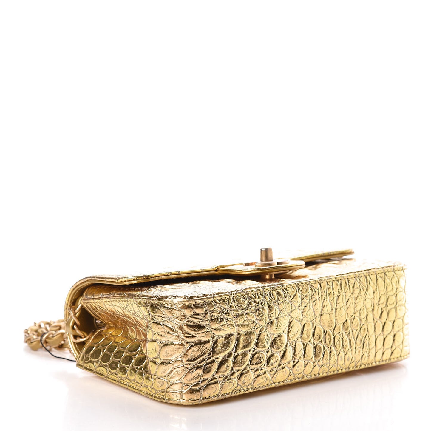 Metallic Calfskin Crocodile Embossed Cocodile Rectangular Mini Flap Gold