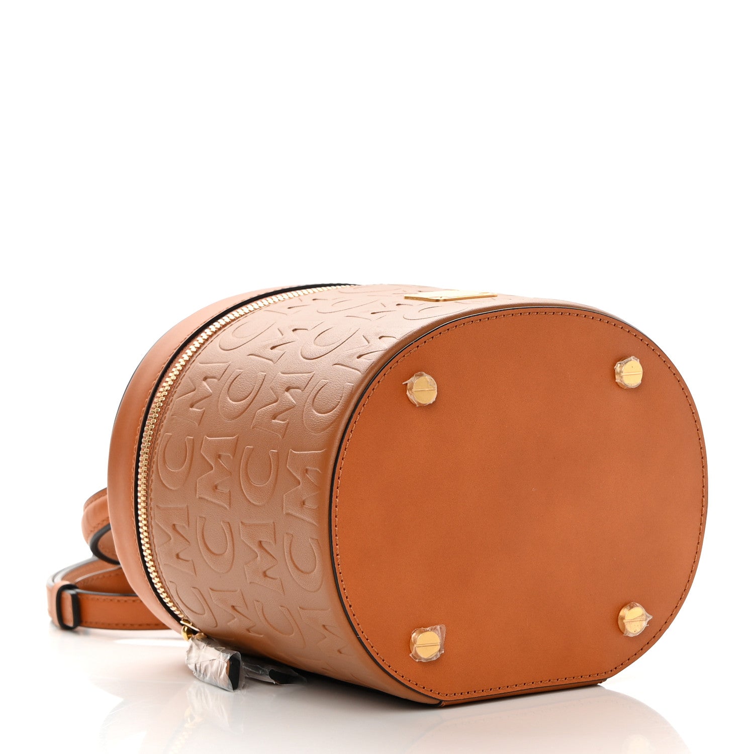 MCM Calfskin Embossed Monogram Cylinder Crossbody Bag Cognac 4 of 9