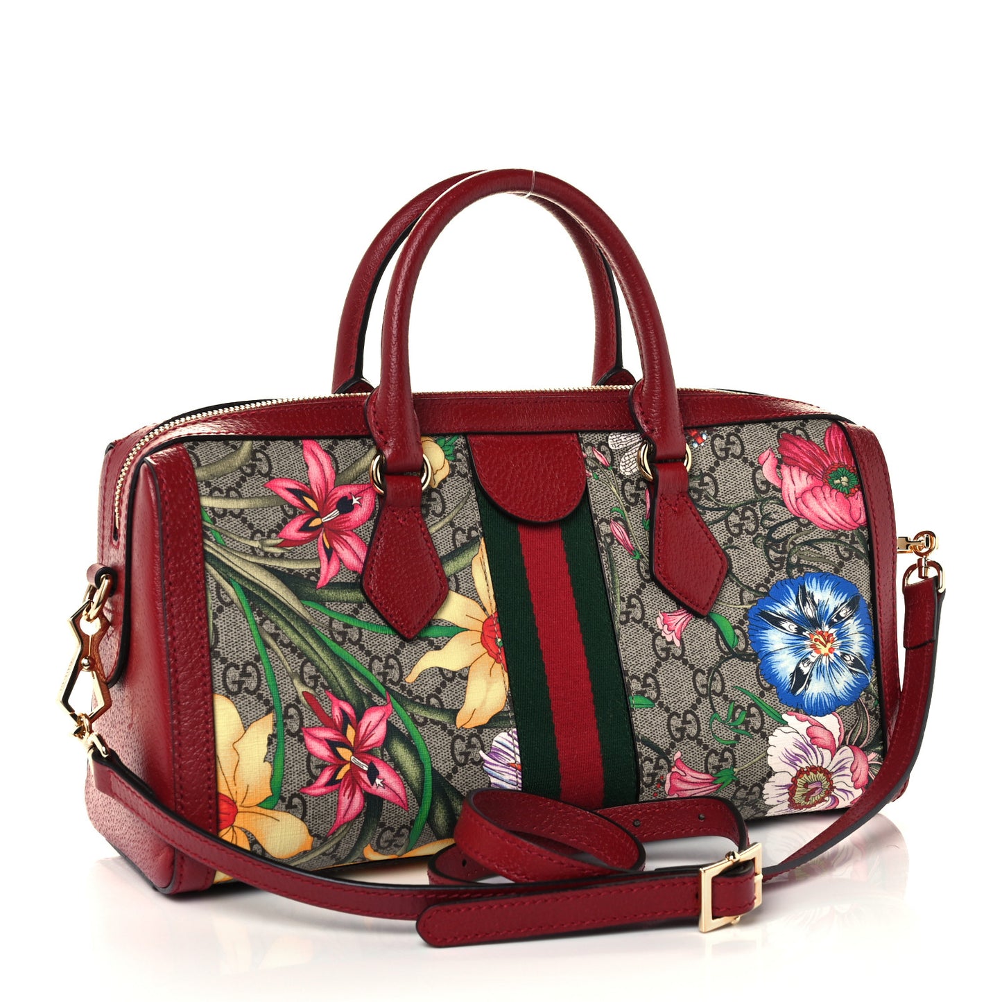 GG Supreme Monogram Flora Web Medium Ophidia Boston Red