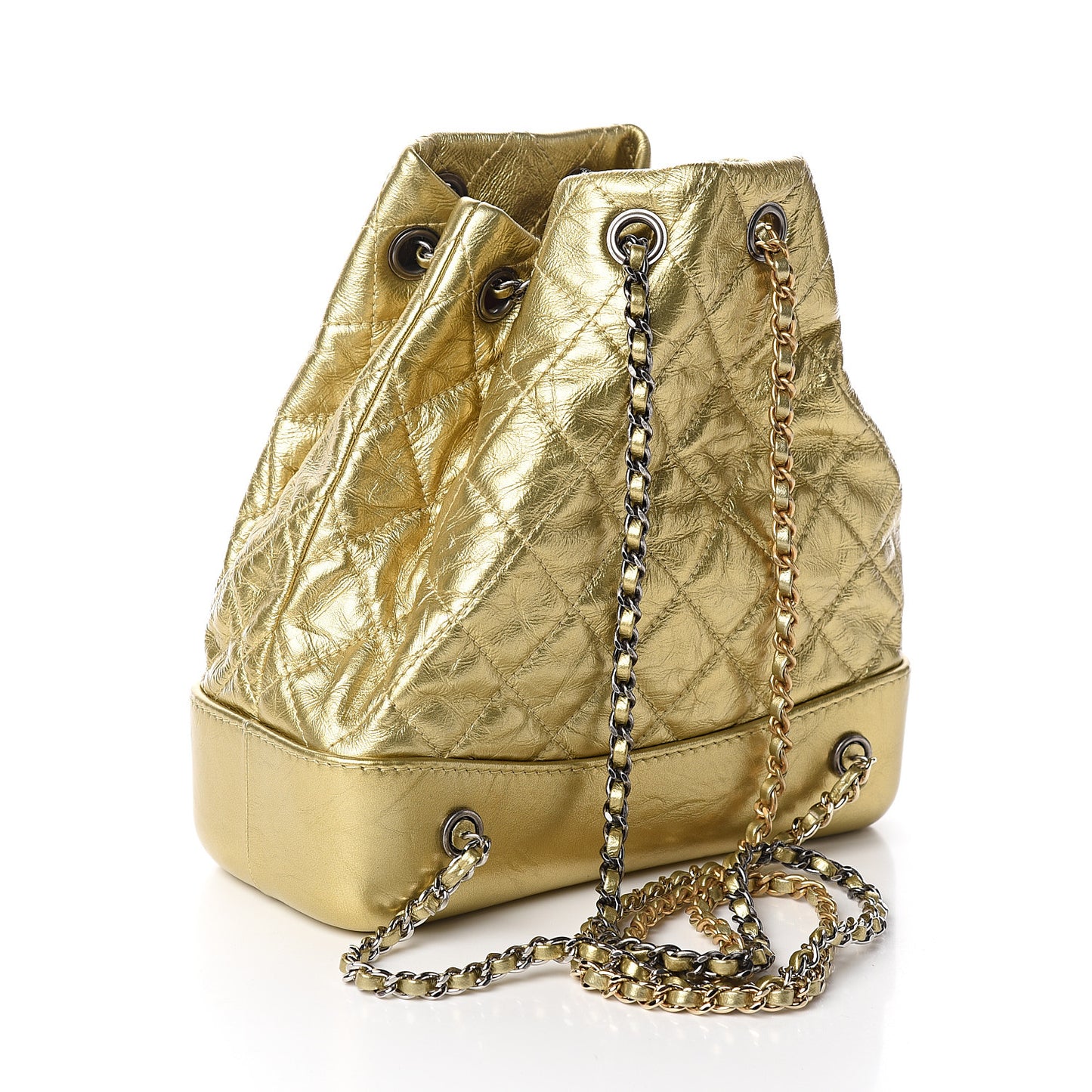 Metallic Lambskin Small Quilted Gabrielle Backpack Gold