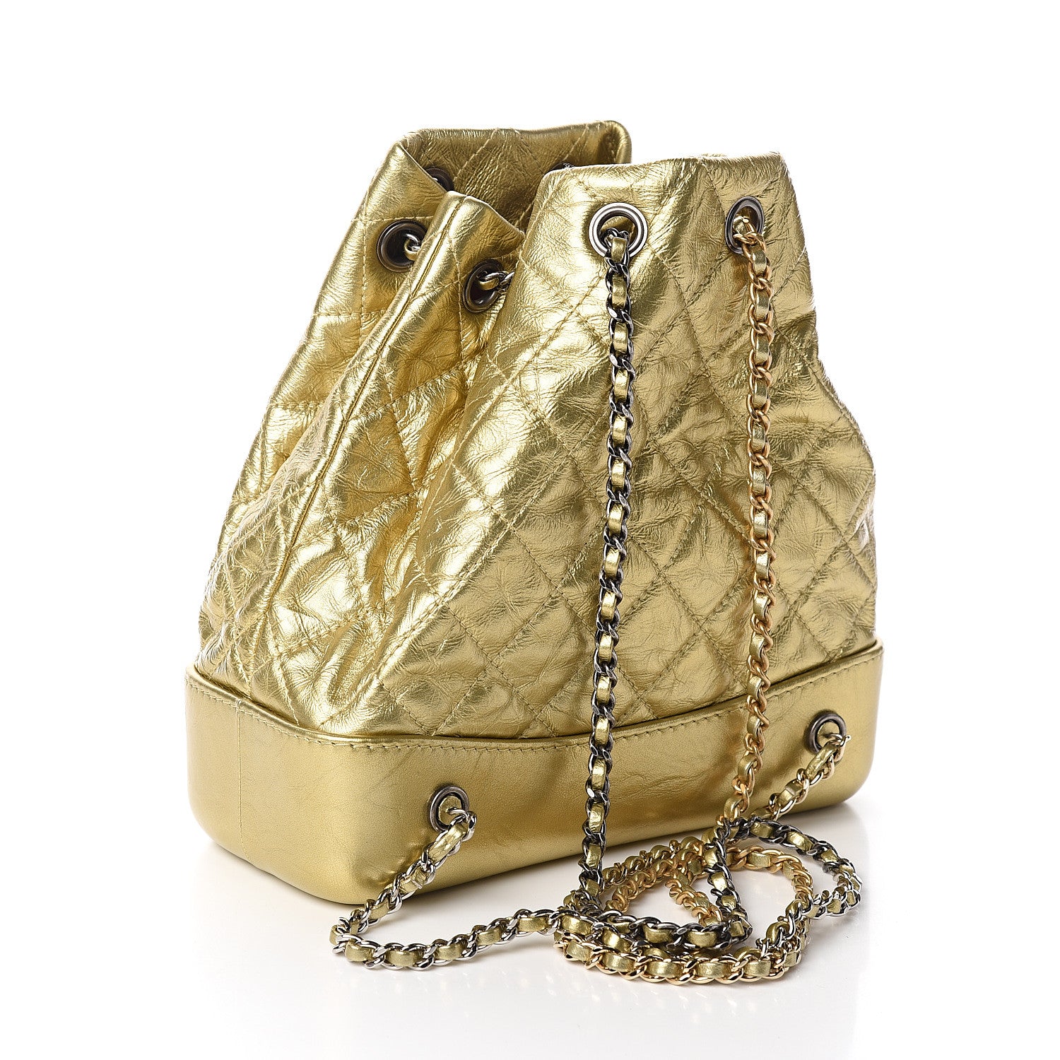 Chanel Metallic Lambskin Small Quilted Gabrielle Backpack Gold 2 of 9