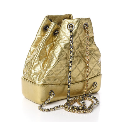 Chanel Metallic Lambskin Small Quilted Gabrielle Backpack Gold 2 of 9