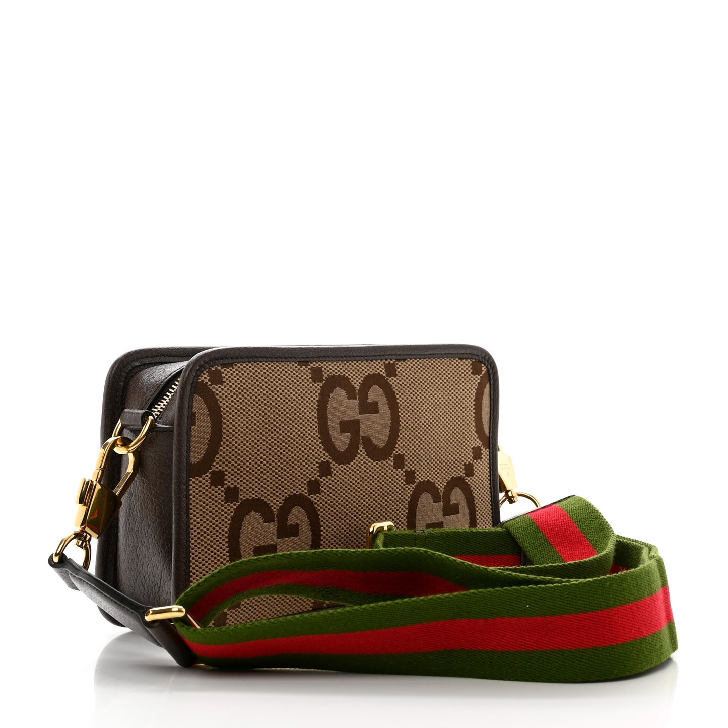 Monogram Jumbo GG Textured Dollar Calfskin Web Mini Crossbody Bag Camel Ebony New Acero