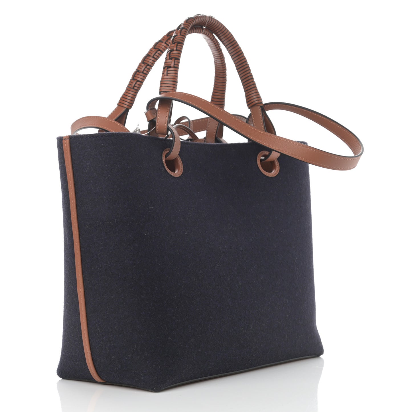 Wool Calfskin Small Love Anagram Tote Navy Tan