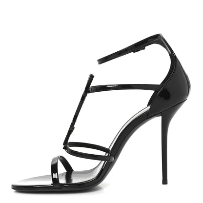Saint Laurent Patent Cassandra 100 Ankle Strap Sandals 40.5 Black 1 of 10