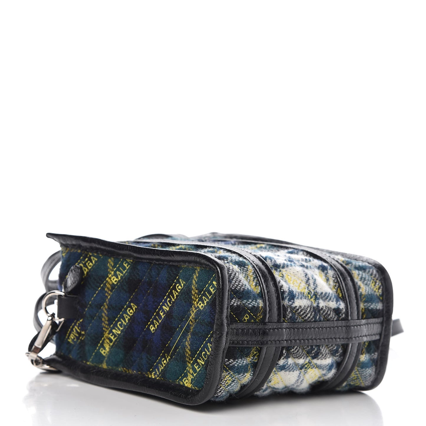 Wool Cuir Arena Plaid Diagonal Allover Logo Matelasse XXS Bazar Shopper Tote Green Blue Yellow