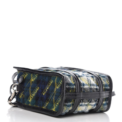 Balenciaga Wool Cuir Arena Plaid Diagonal Allover Logo Matelasse XXS Bazar Shopper Tote Green Blue Yellow 4 of 8