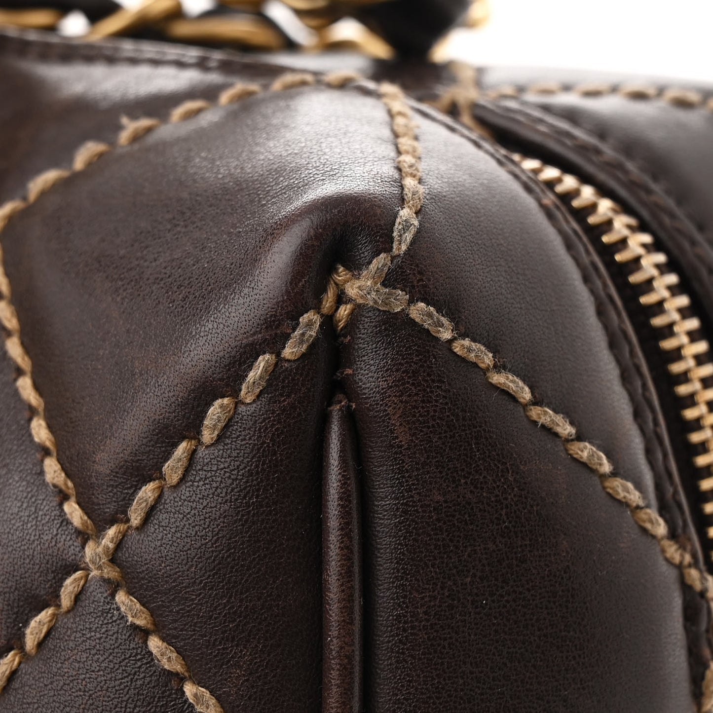 Calfskin Wild Stitch Chain Bag Brown