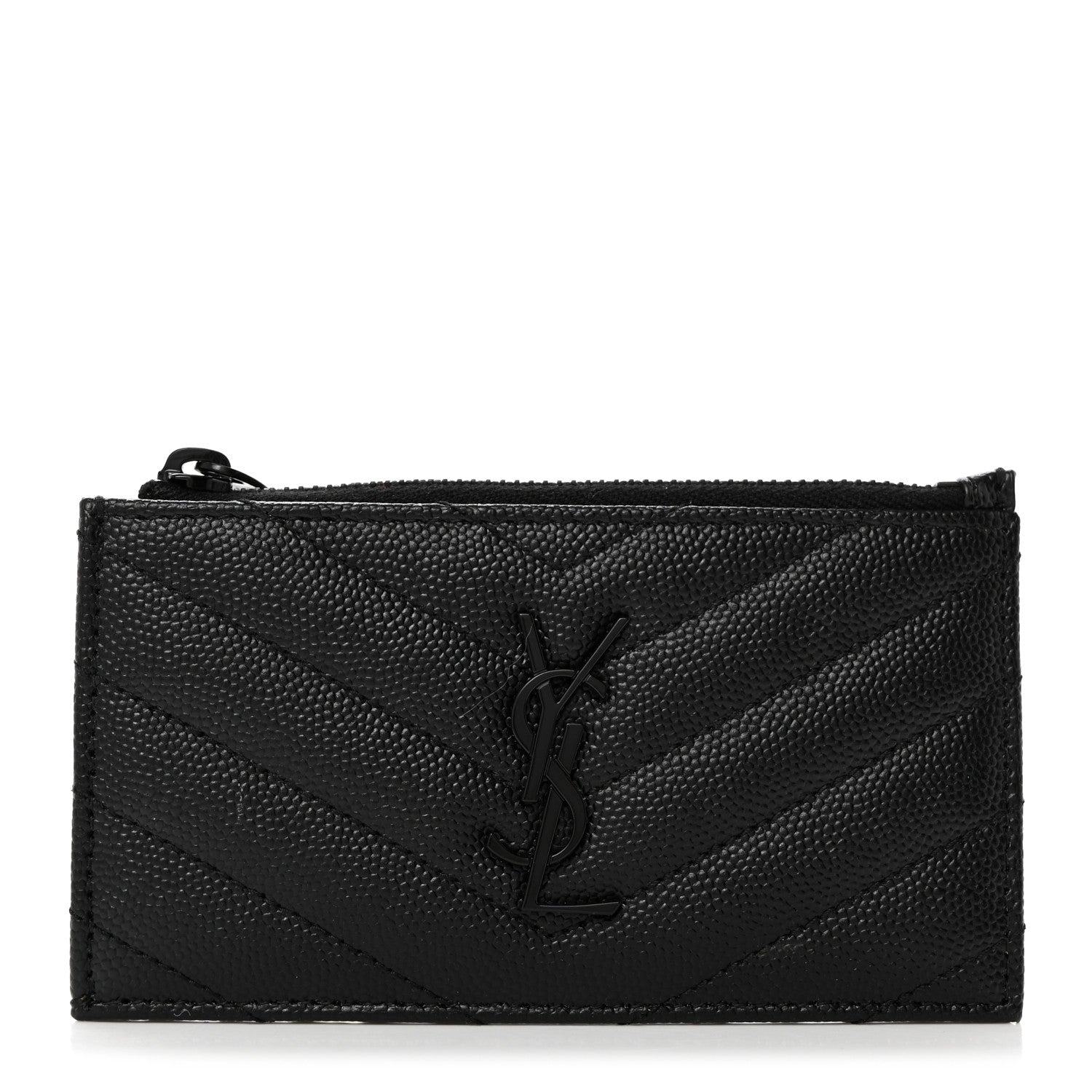 Saint Laurent Monogram Grain de Poudre 5 Fragments Zip Pouch Card Holder Black 1 of 7