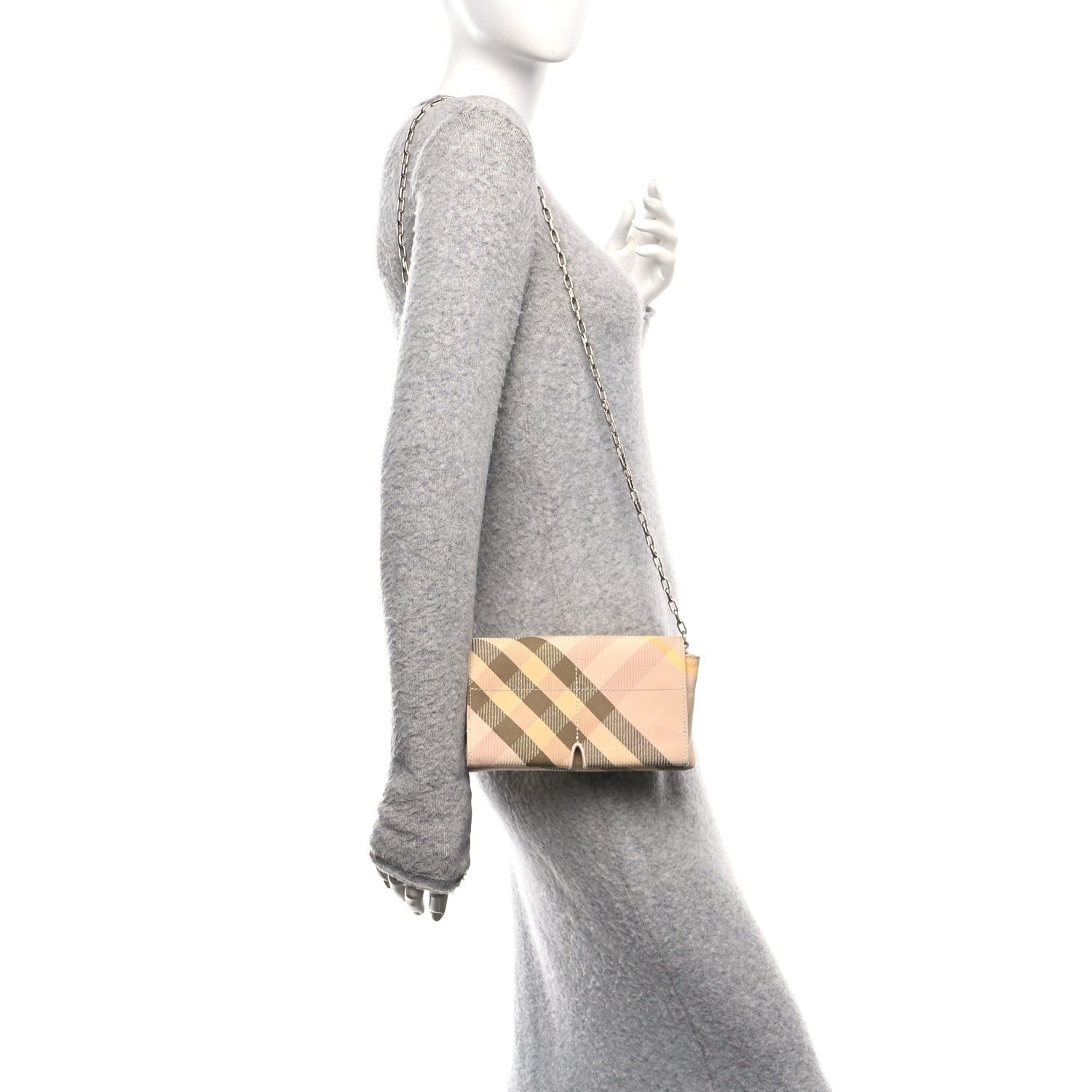 Burberry Jacquard Check Soft Snip Mini Chain Bag Teacup 1809892