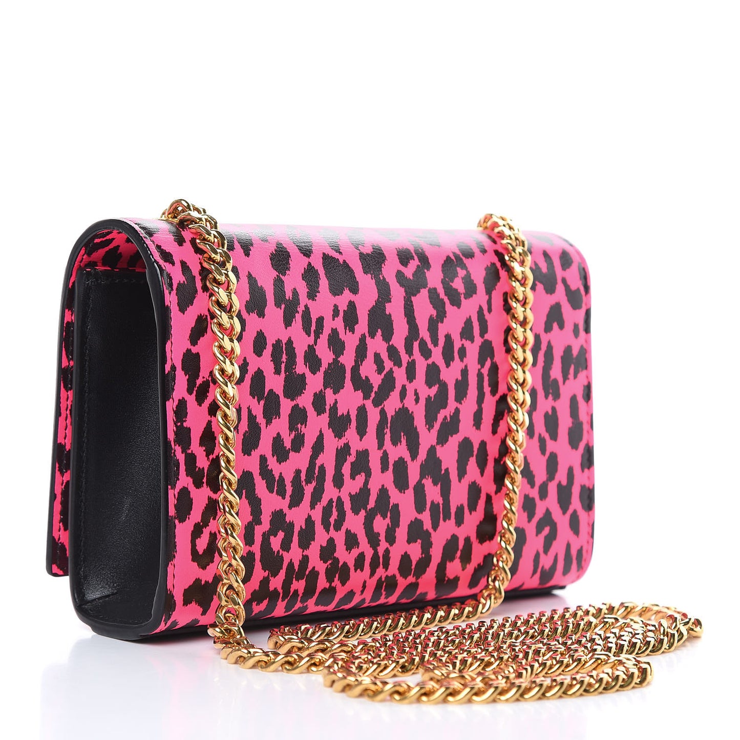 Calfskin Leopard Small Monogram Kate Satchel Pink Black