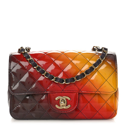 Chanel Shaded Patent Calfskin Quilted Mini Rectangular Flap Red Yellow Dark Purple 1 of 9