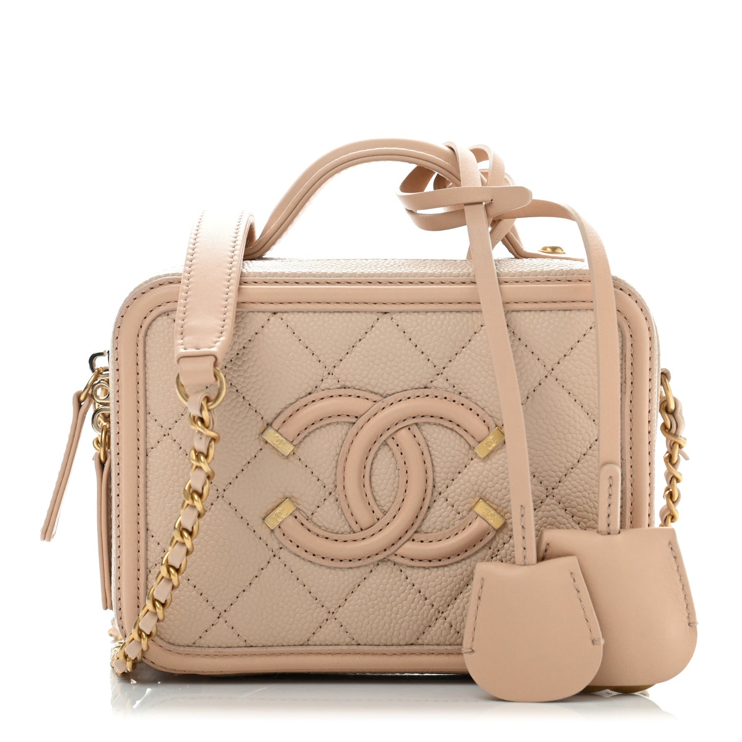 Caviar Quilted Small CC Filigree Vanity Case Beige