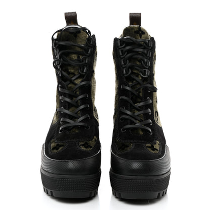Louis Vuitton Velvet Calfskin Monogram Laureate Platform Desert Boots 37 Black Green 3 of 18