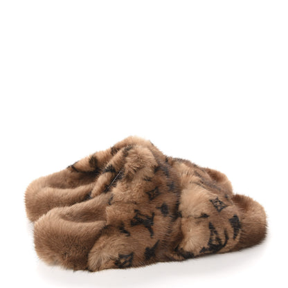 Louis Vuitton Mink Fur Bom Dia Slippers 37 Cognac 4 of 10