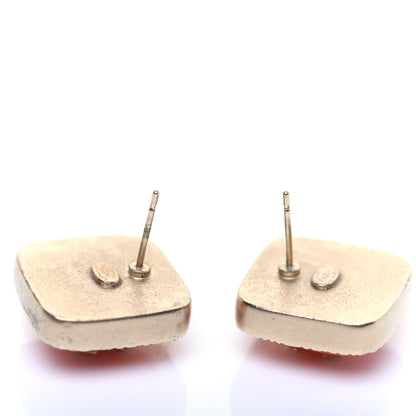 Chanel Enamel CC Square Earrings Coral Gold 7 of 7