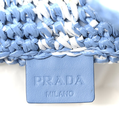 Prada Yarn Raffia Effect Crochet Embroidered Large Logo Tote Celeste 6 of 9