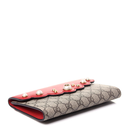 Gucci GG Supreme Monogram Mini Peony Pearly Clutch Red 4 of 10